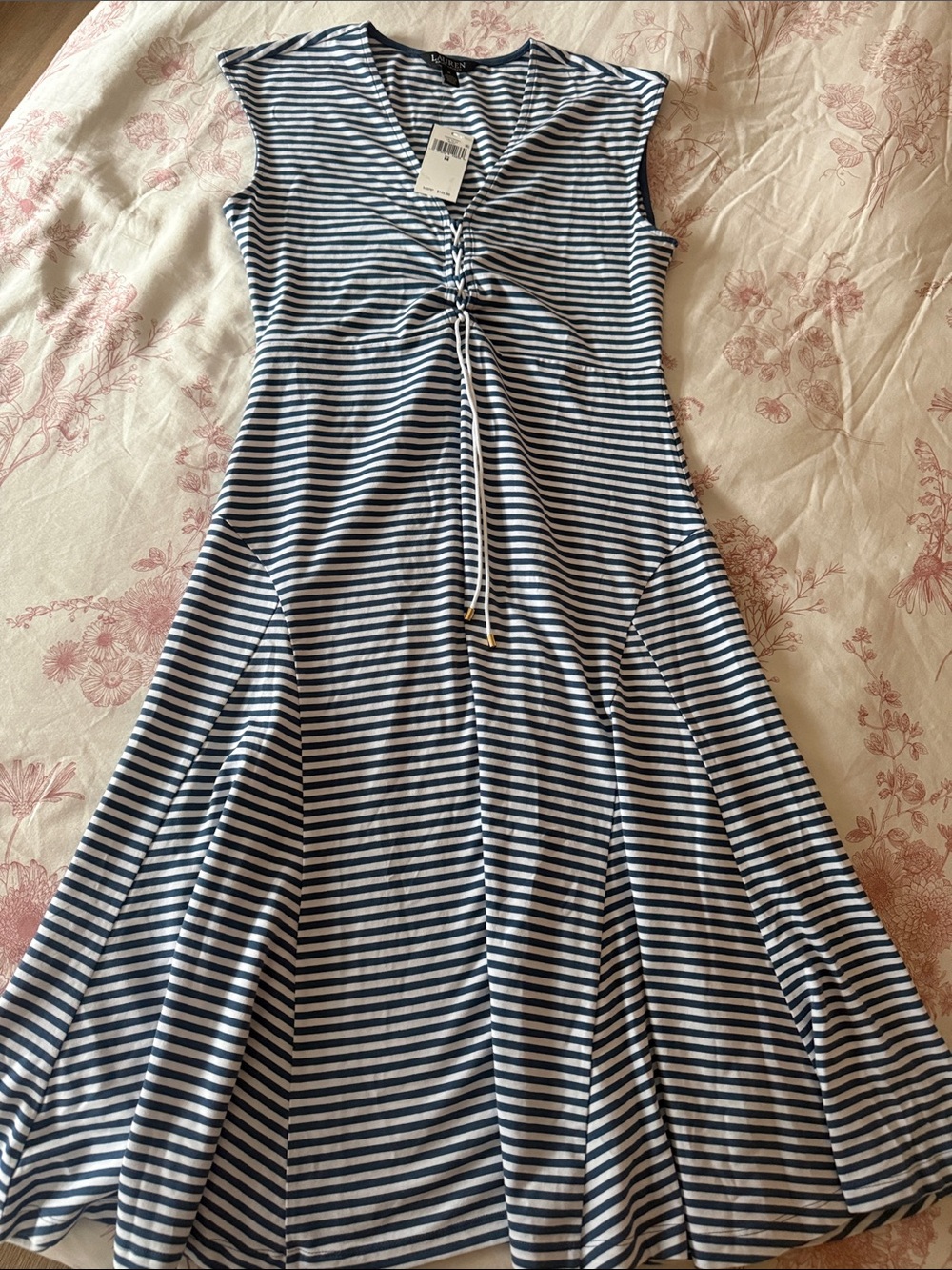 Ralph Lauren Striped Navy & White Drawstring A-line Women's Dress